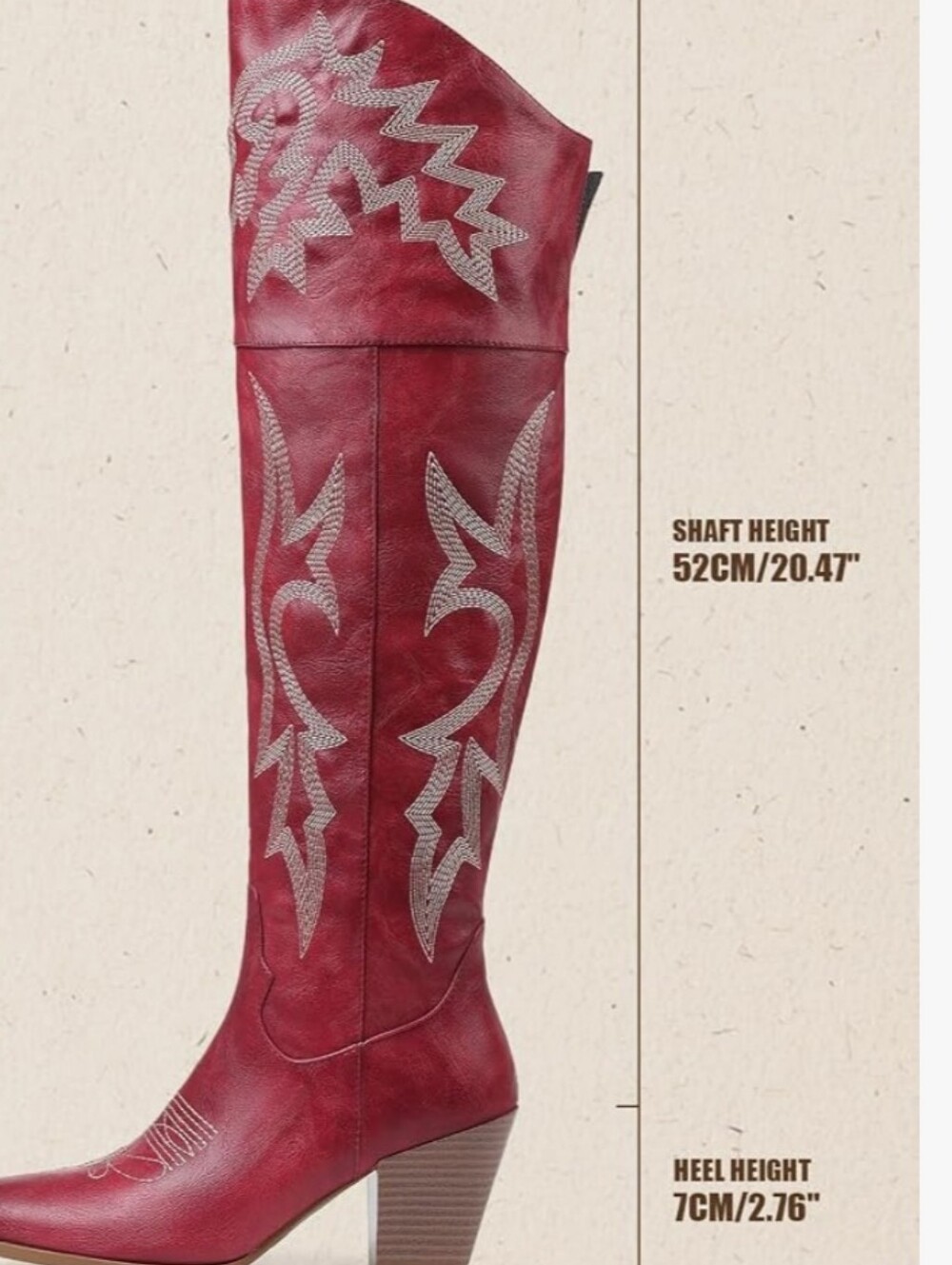 Women's Red Western Thigh-High Boots with Embroidered Design Sz 10.5 Nwt - Picture 4 of 6